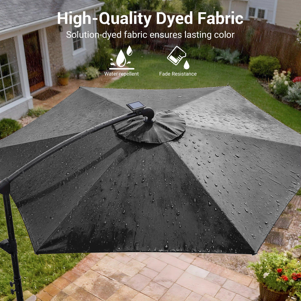 Sonkuki 10ft Patio Offset Umbrella with Solar Light Strips, Foldable Crank & Safety Lock, Outdoor Cantilever Hanging Umbrella, Fade Resistant Fabric, for Pool, Deck, Garden - Sonkuki
