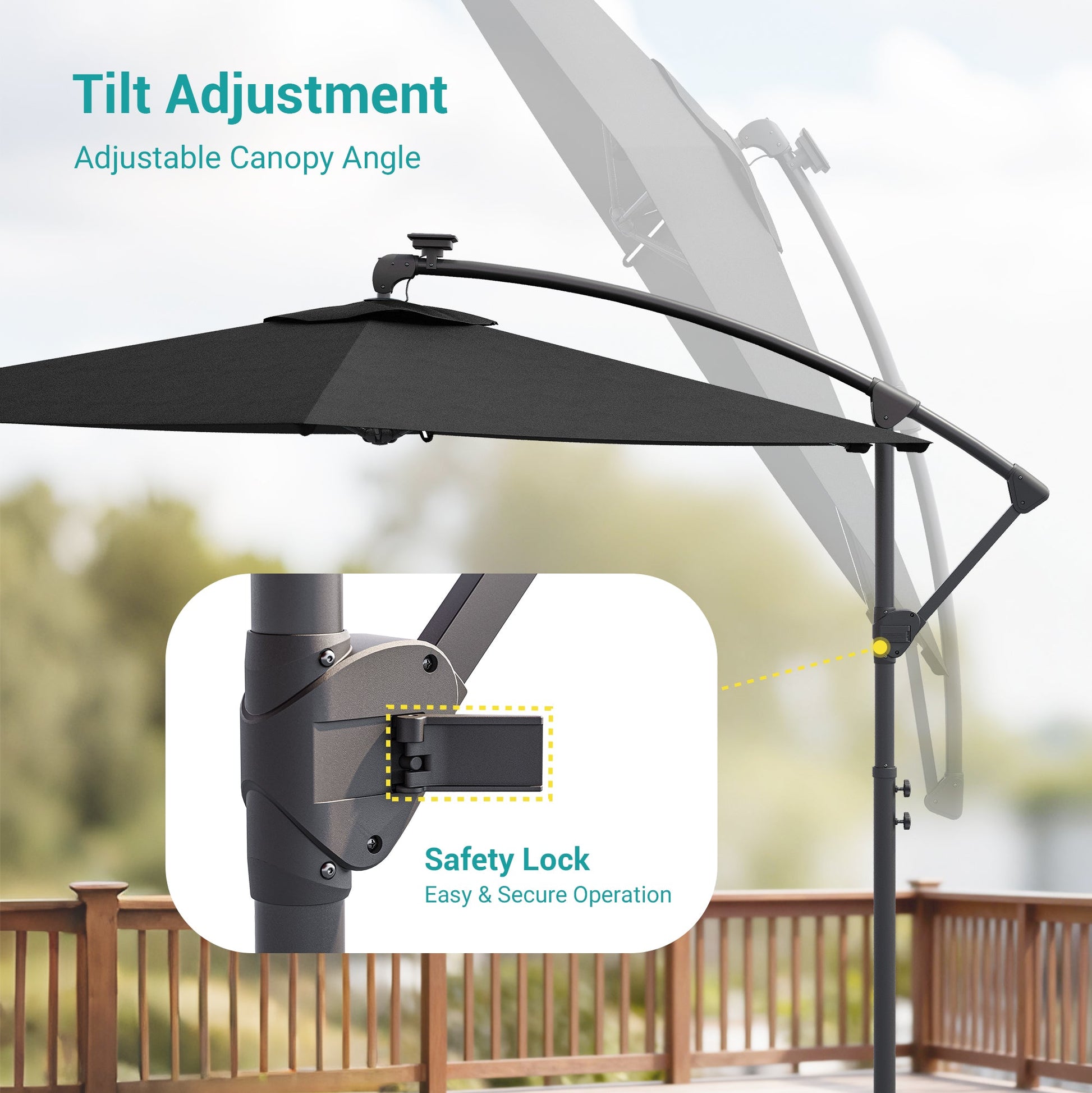 Sonkuki 10ft Patio Offset Umbrella with Solar Light Strips, Foldable Crank & Safety Lock, Outdoor Cantilever Hanging Umbrella, Fade Resistant Fabric, for Pool, Deck, Garden - Sonkuki