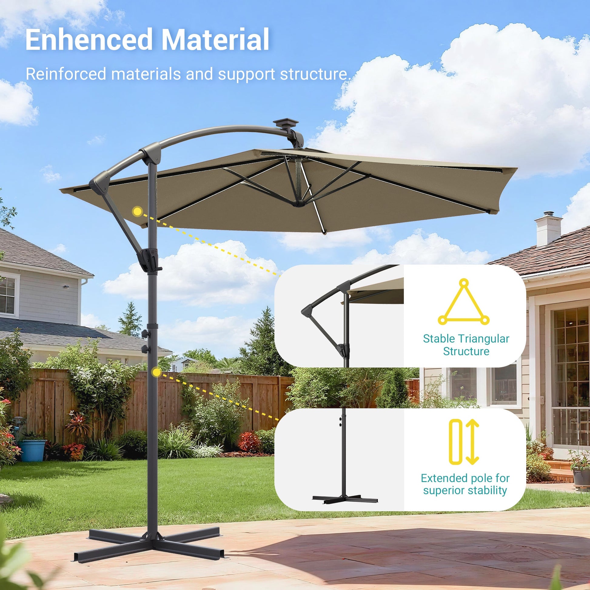 Sonkuki 10ft Patio Offset Umbrella with Solar Light Strips, Foldable Crank & Safety Lock, Outdoor Cantilever Hanging Umbrella, Fade Resistant Fabric, for Pool, Deck, Garden - Sonkuki