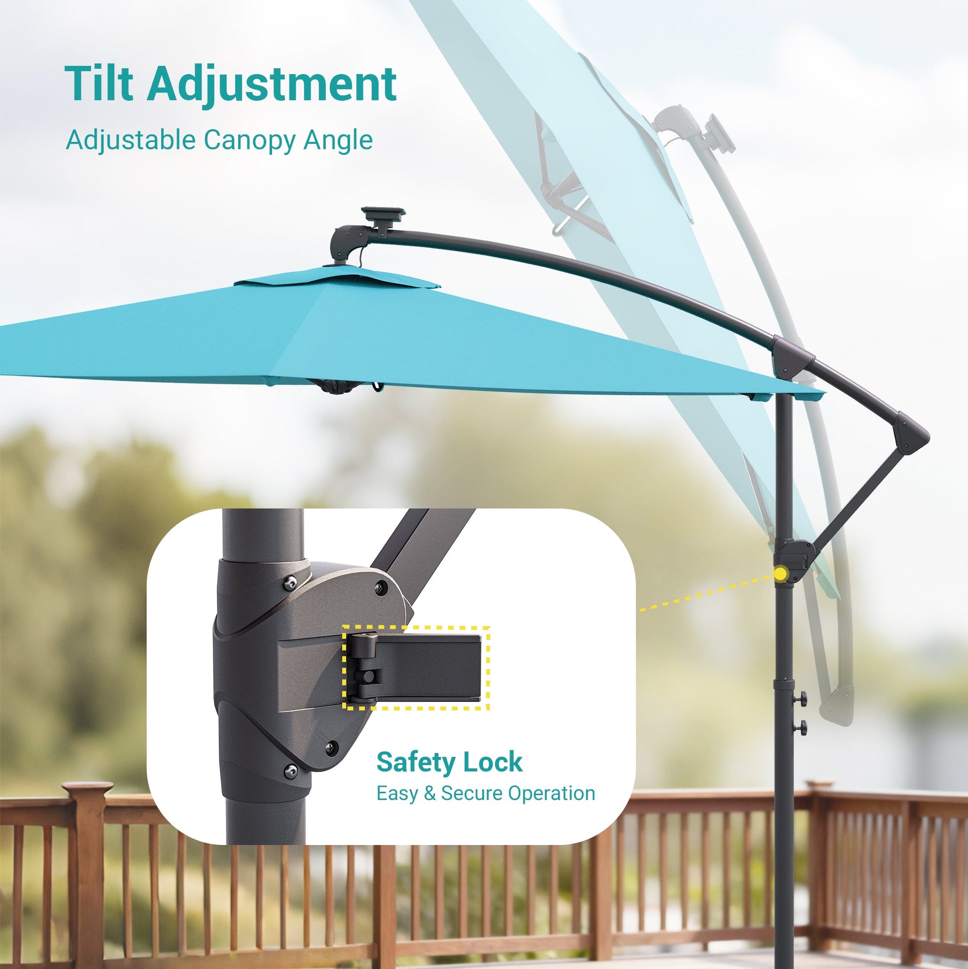 Sonkuki 10ft Patio Offset Umbrella with Solar Light Strips, Foldable Crank & Safety Lock, Outdoor Cantilever Hanging Umbrella, Fade Resistant Fabric, for Pool, Deck, Garden - Sonkuki
