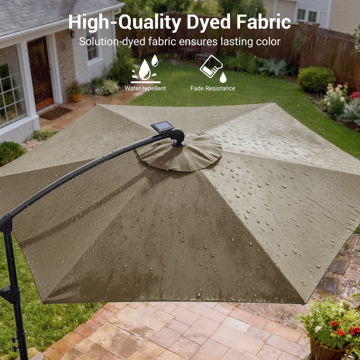 Sonkuki 10ft Patio Offset Umbrella with Solar Light Strips, Foldable Crank & Safety Lock, Outdoor Cantilever Hanging Umbrella, Fade Resistant Fabric, for Pool, Deck, Garden - Sonkuki