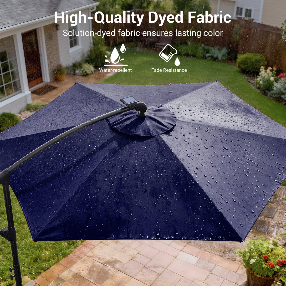 Sonkuki 10ft Patio Offset Umbrella with Solar Light Strips, Foldable Crank & Safety Lock, Outdoor Cantilever Hanging Umbrella, Fade Resistant Fabric, for Pool, Deck, Garden - Sonkuki