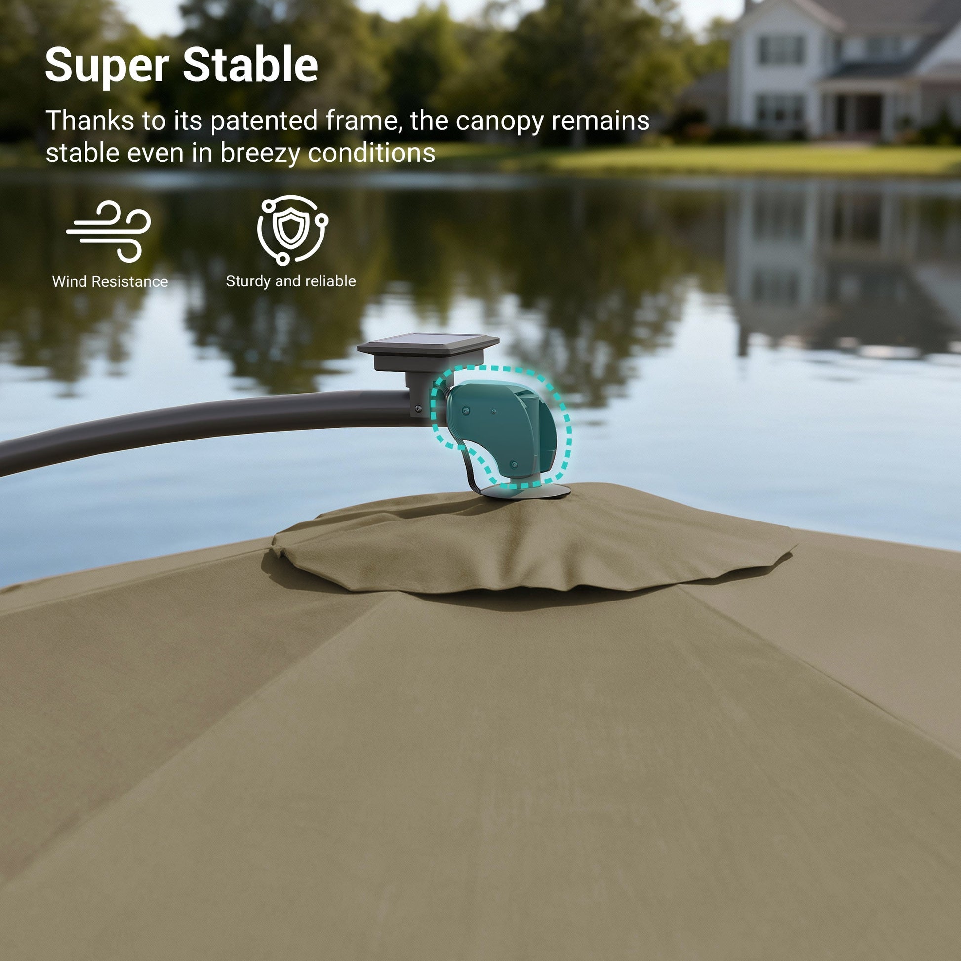 Sonkuki 10ft Patio Offset Umbrella with Solar Light Strips, Foldable Crank & Safety Lock, Outdoor Cantilever Hanging Umbrella, Fade Resistant Fabric, for Pool, Deck, Garden - Sonkuki