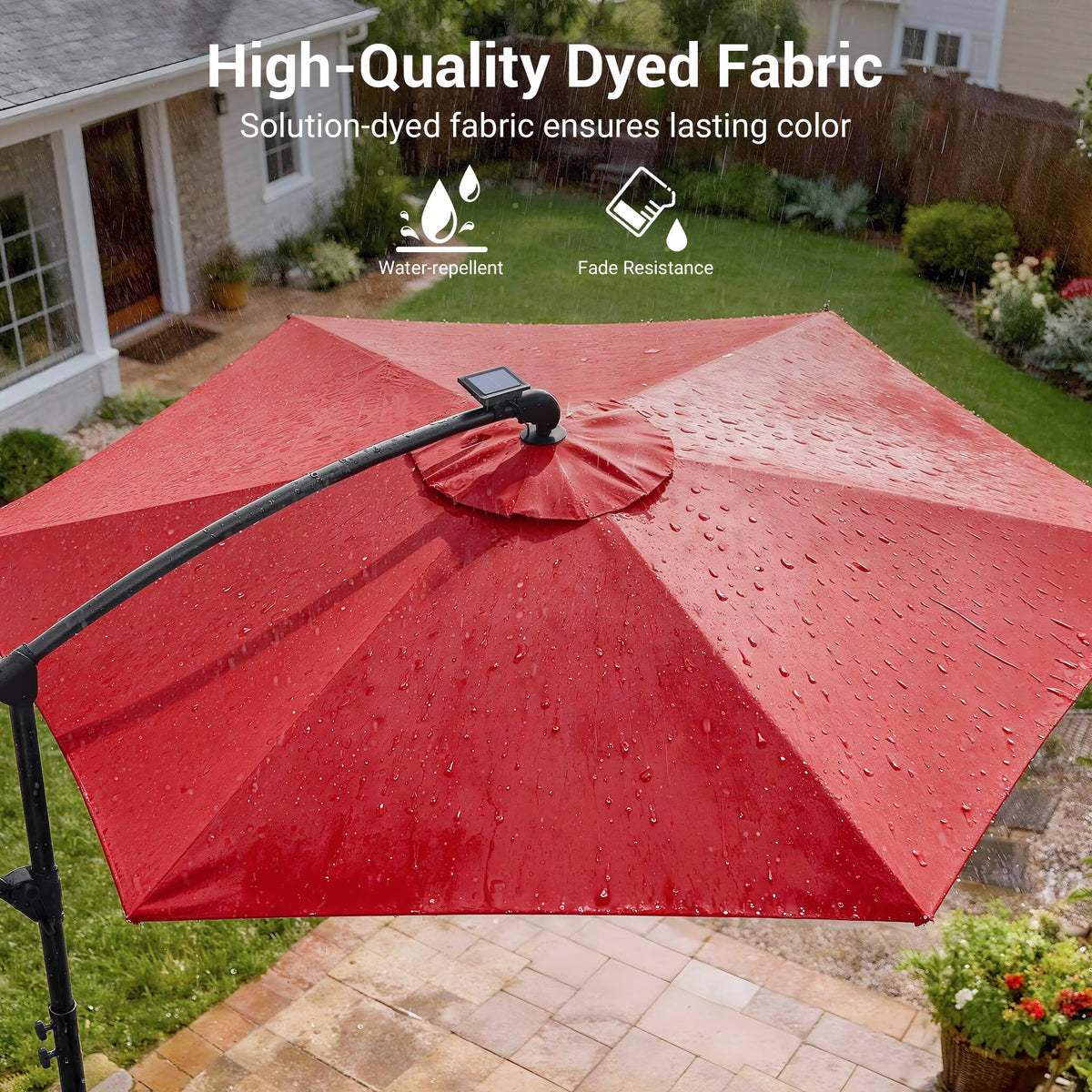Sonkuki 10ft Patio Offset Umbrella with Solar Light Strips, Foldable Crank & Safety Lock, Outdoor Cantilever Hanging Umbrella, Fade Resistant Fabric, for Pool, Deck, Garden - Sonkuki