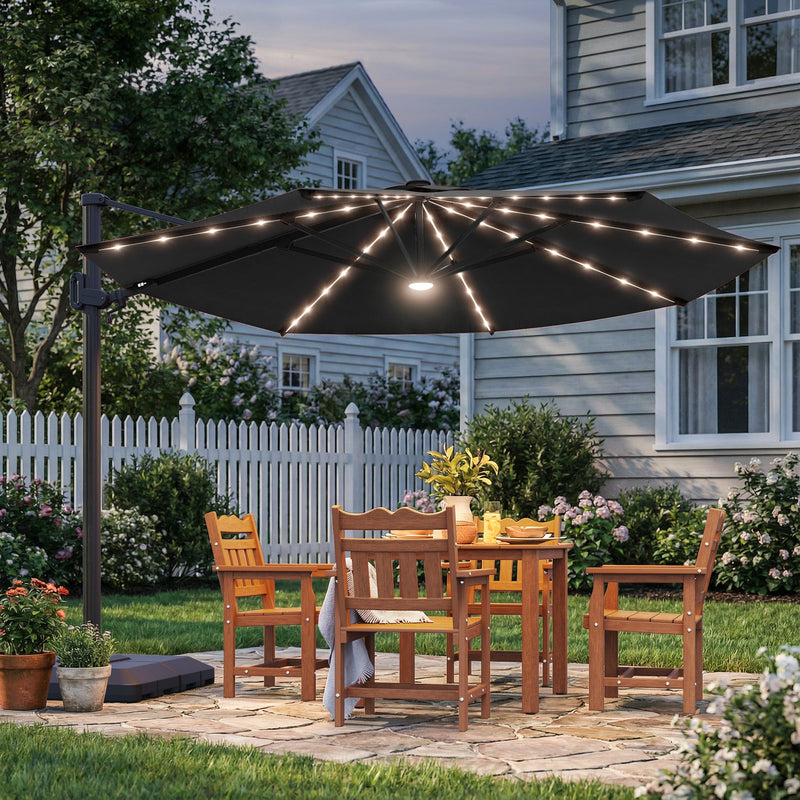 cantilever patio umbrella with lights and base Best Choice Products 10x10ft 2-Tier Square Outdoor Solar LED w/ Included this umbrella will indulge you in plenty of shade all day long and keep your nights bright with its 32 solar Costway 10 FT Solar Offset