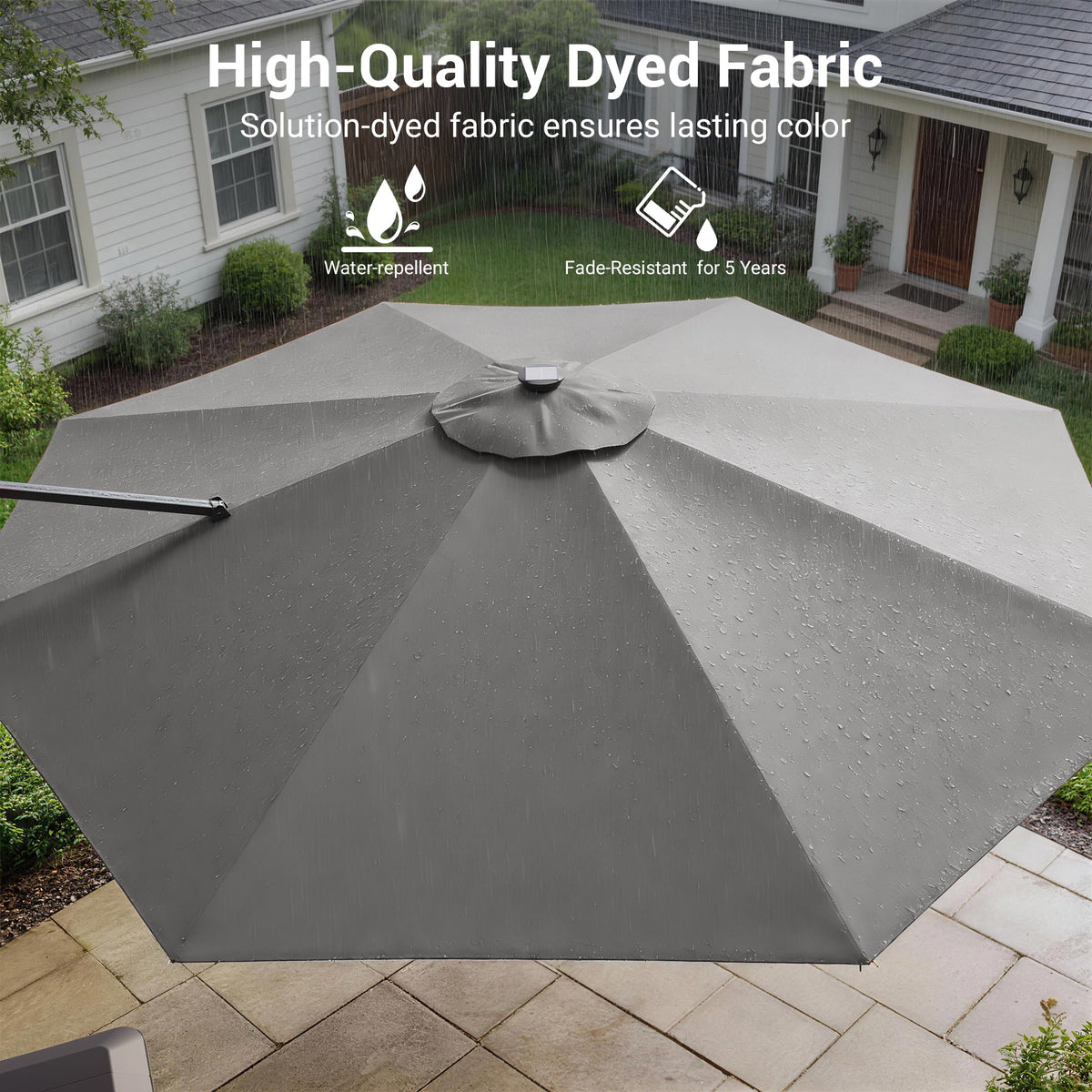 Sonkuki 11FT Aluminum Cantilever LED Umbrella Outdoor Offset Umbrella with Detachable Power Bank and 360 Degree Rotation LED Umbrella, Crank Handle and Solar Panel, Base Included - Sonkuki