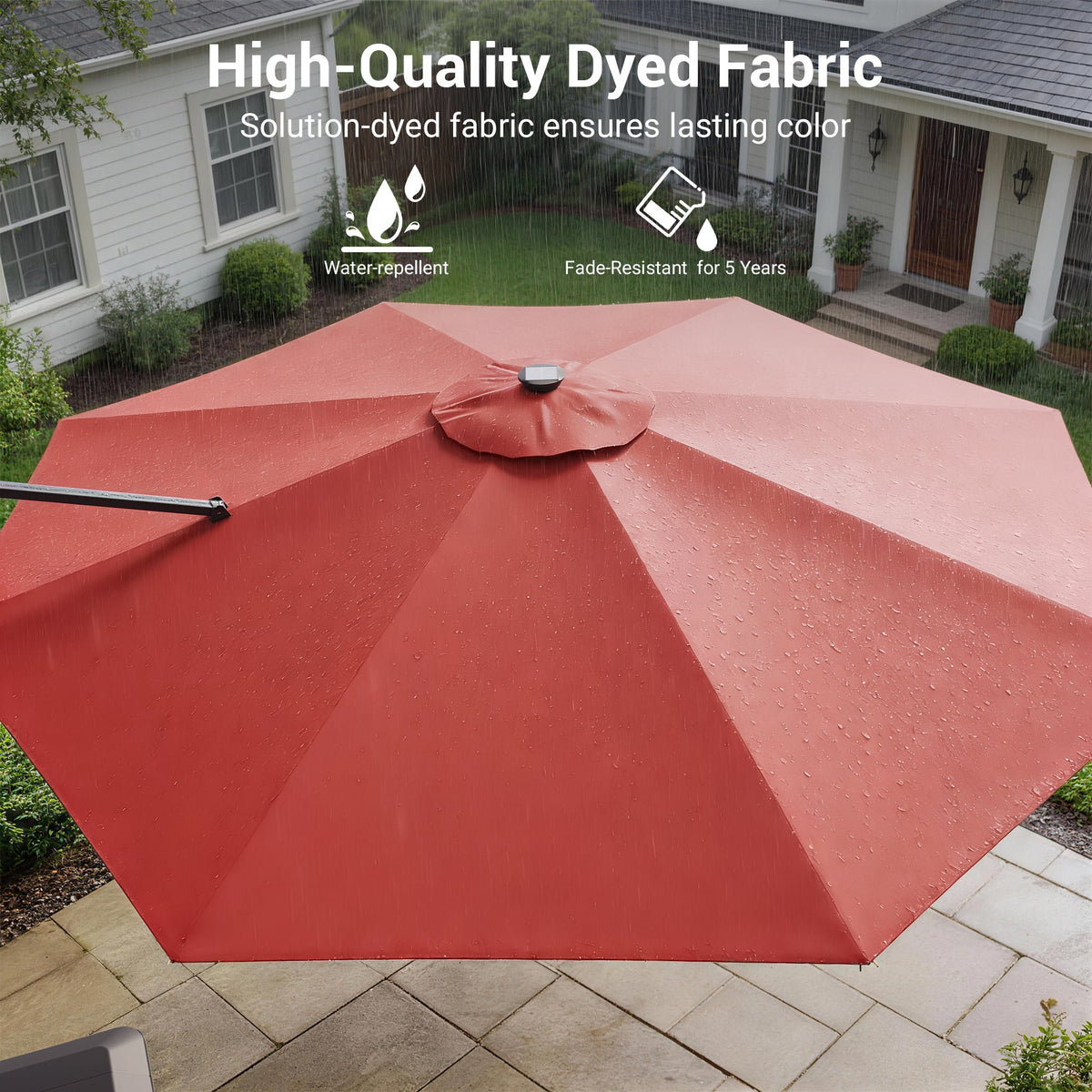 Sonkuki 11FT Aluminum Cantilever LED Umbrella Outdoor Offset Umbrella with Detachable Power Bank and 360 Degree Rotation LED Umbrella, Crank Handle and Solar Panel, Base Included - Sonkuki