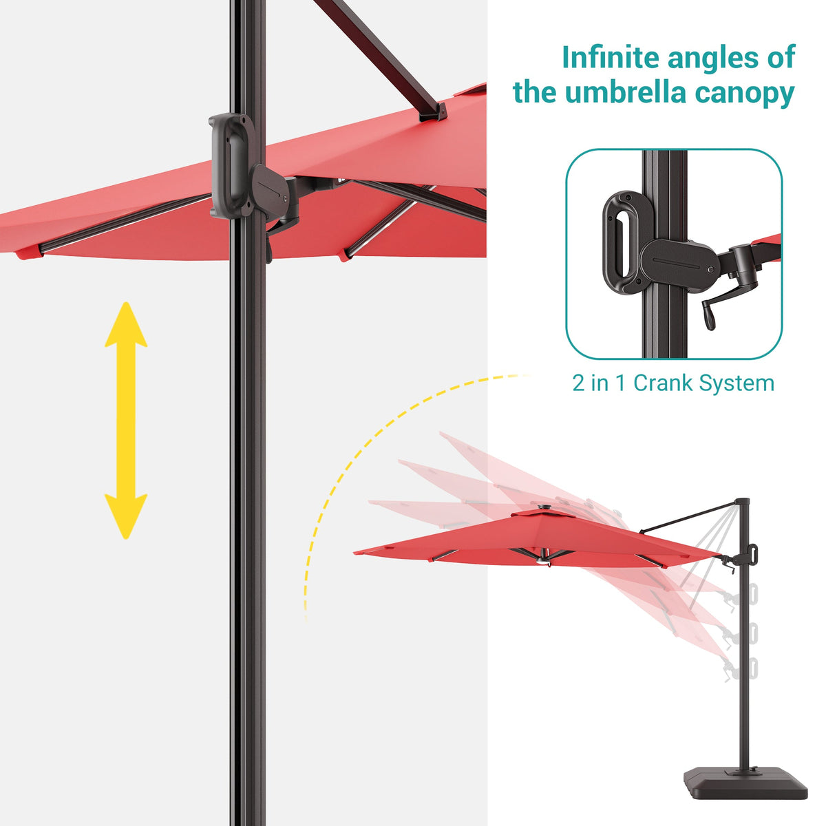 Sonkuki 11FT Aluminum Cantilever LED Umbrella Outdoor Offset Umbrella with Detachable Power Bank and 360 Degree Rotation LED Umbrella, Crank Handle and Solar Panel, Base Included - Sonkuki