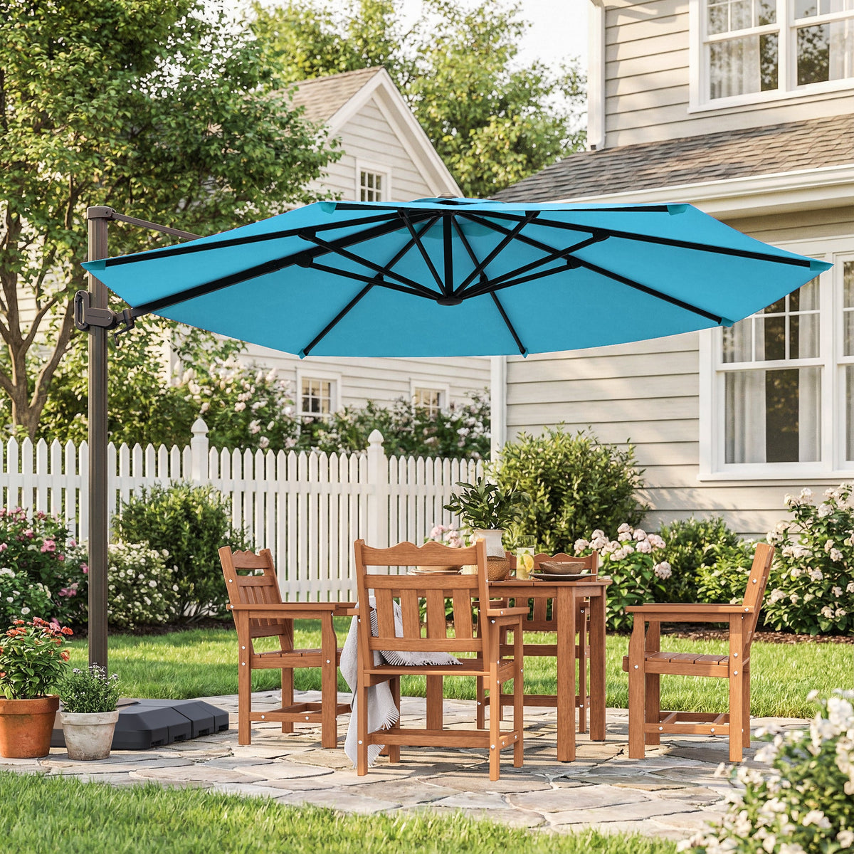 Sonkuki 11FT Aluminum Cantilever Umbrella Outdoor Offset Umbrella with Crank Handle and 360 Degree Rotation Umbrella, 240g Solution - dyed Fabric with 8 Reinforced Ribs, Base Included - Sonkuki