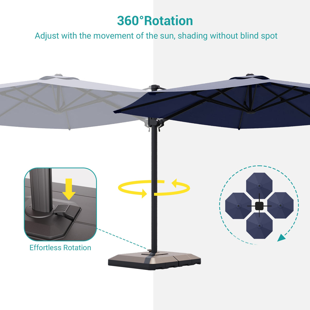 Sonkuki 11FT Aluminum Cantilever Umbrella Outdoor Offset Umbrella with Crank Handle and 360 Degree Rotation Umbrella, 240g Solution - dyed Fabric with 8 Reinforced Ribs, Base Included - Sonkuki