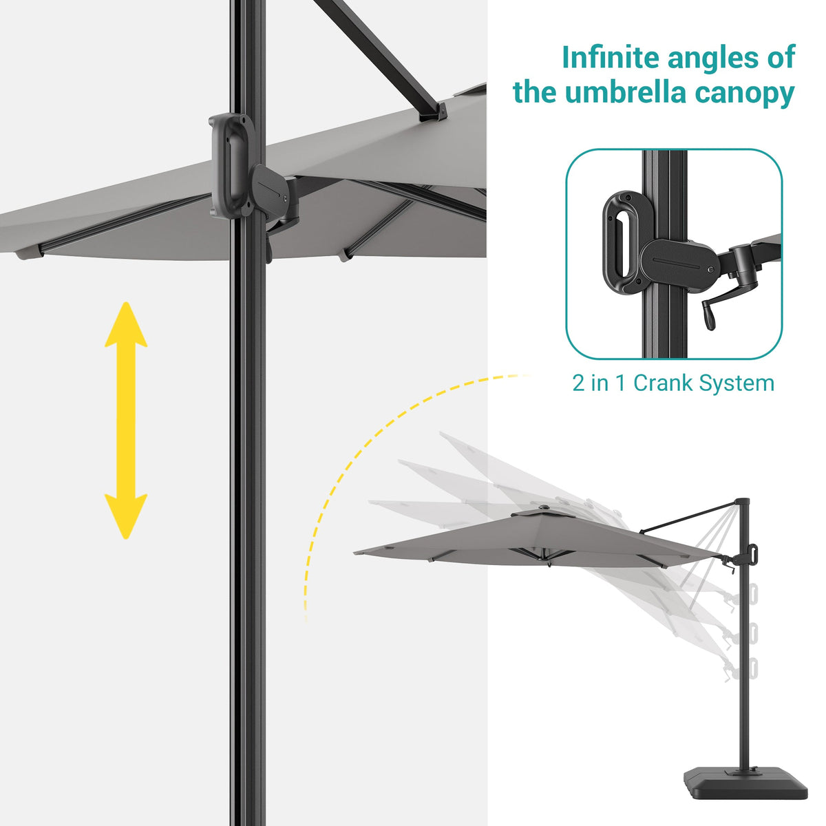 Sonkuki 11FT Aluminum Cantilever Umbrella Outdoor Offset Umbrella with Crank Handle and 360 Degree Rotation Umbrella, 240g Solution - dyed Fabric with 8 Reinforced Ribs, Base Included - Sonkuki