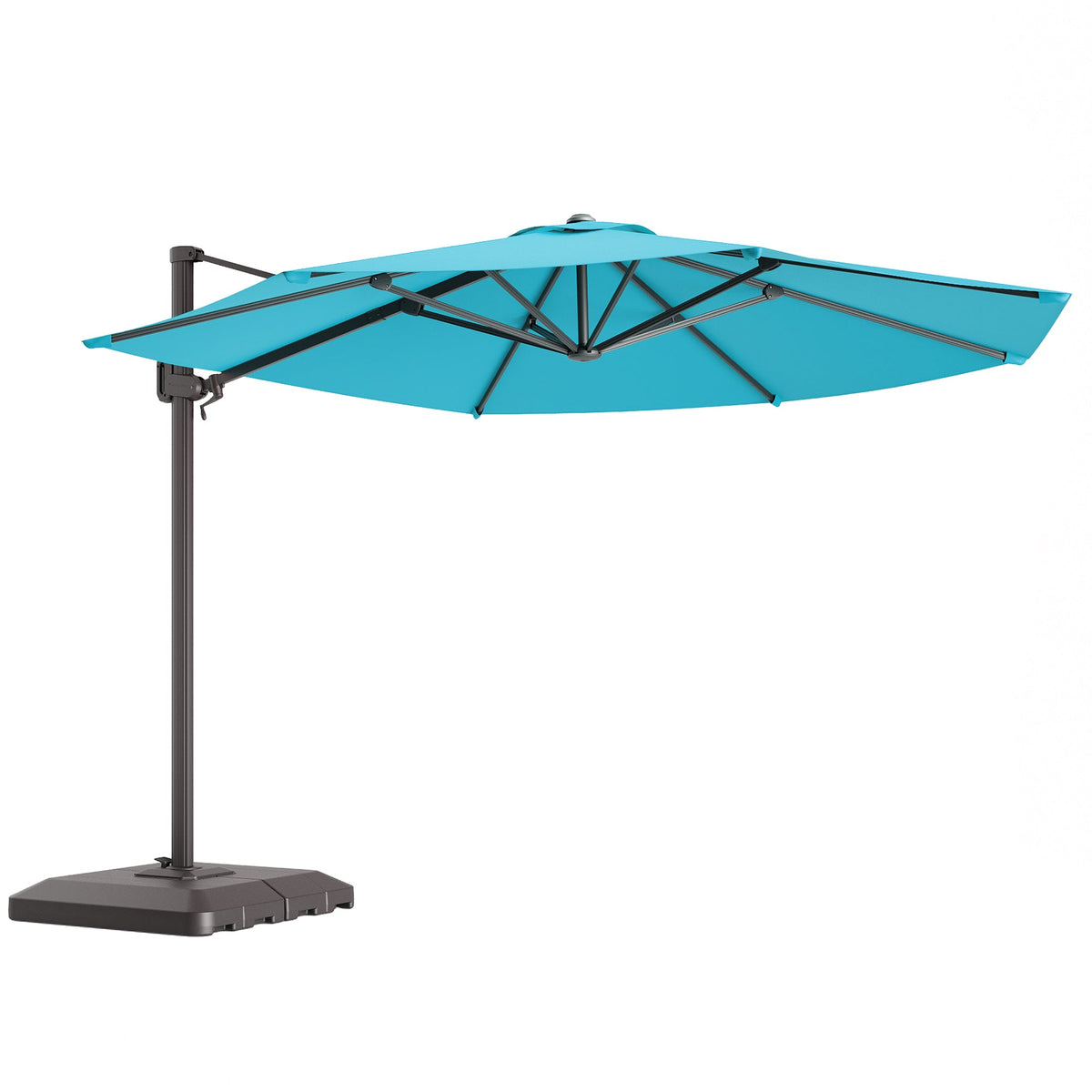 Sonkuki 11FT Aluminum Cantilever Umbrella Outdoor Offset Umbrella with Crank Handle and 360 Degree Rotation Umbrella, 240g Solution - dyed Fabric with 8 Reinforced Ribs, Base Included - Sonkuki