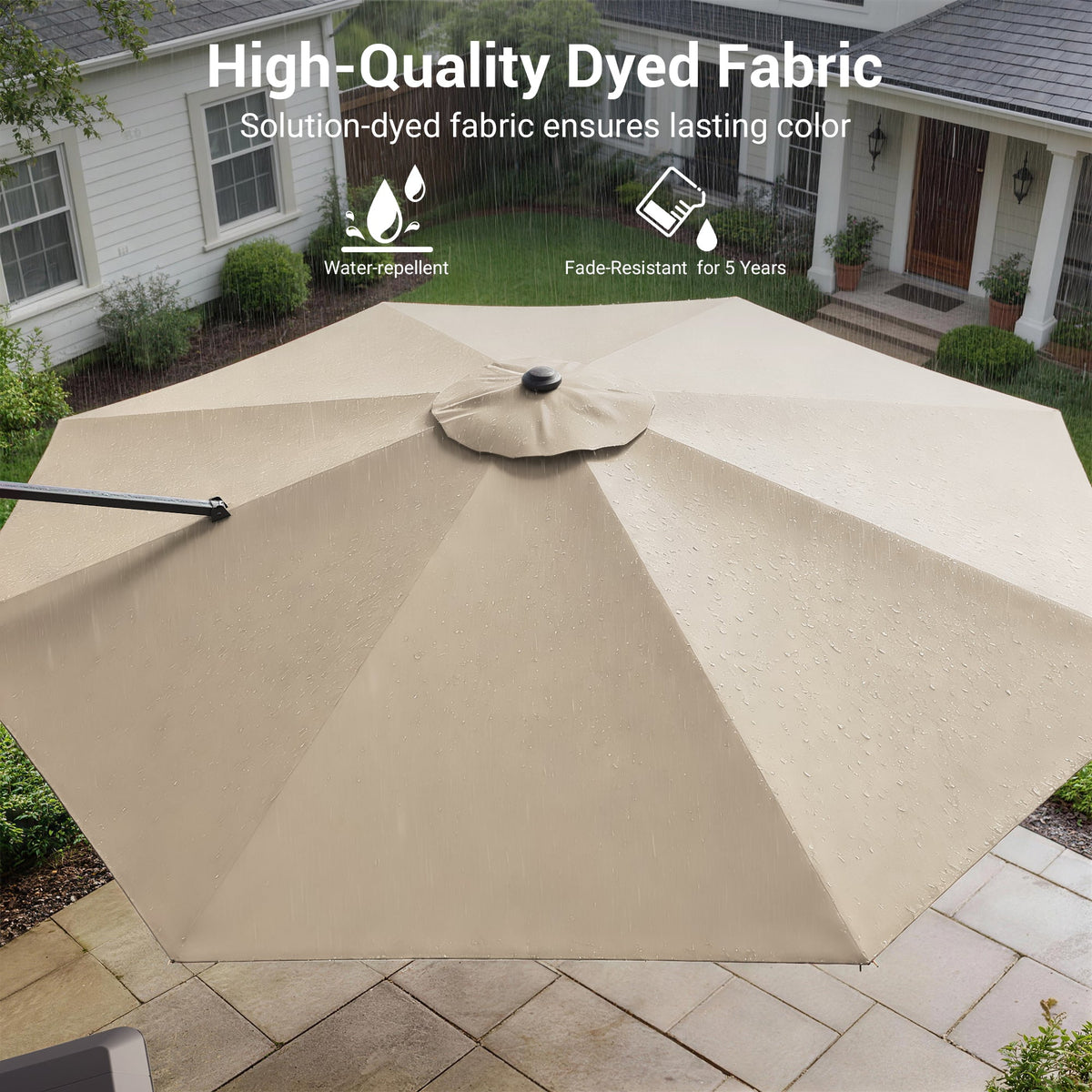 Sonkuki 11FT Aluminum Cantilever Umbrella Outdoor Offset Umbrella with Crank Handle and 360 Degree Rotation Umbrella, 240g Solution - dyed Fabric with 8 Reinforced Ribs, Base Included - Sonkuki