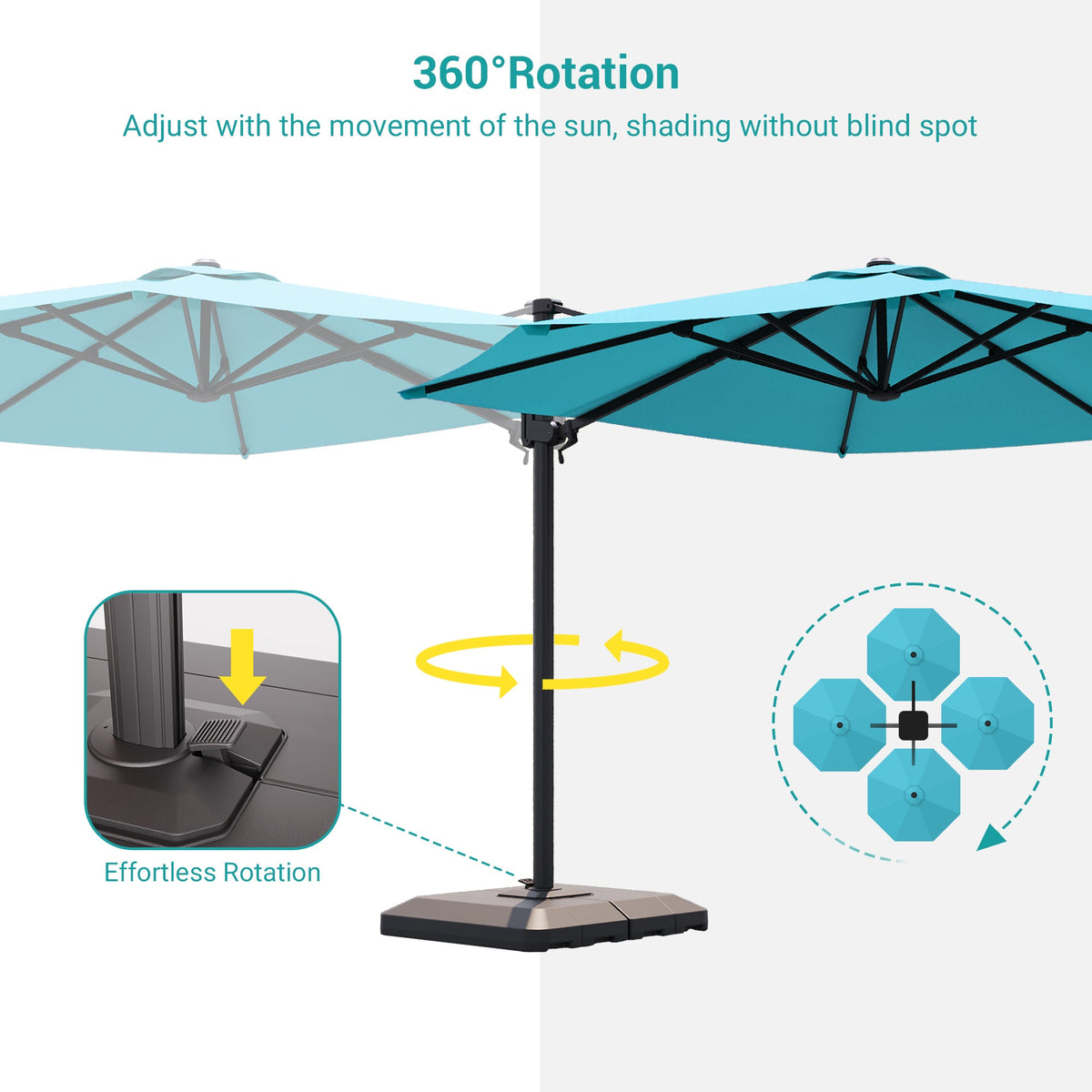 Sonkuki 11FT Aluminum Cantilever Umbrella Outdoor Offset Umbrella with Crank Handle and 360 Degree Rotation Umbrella, 240g Solution - dyed Fabric with 8 Reinforced Ribs, Base Included - Sonkuki