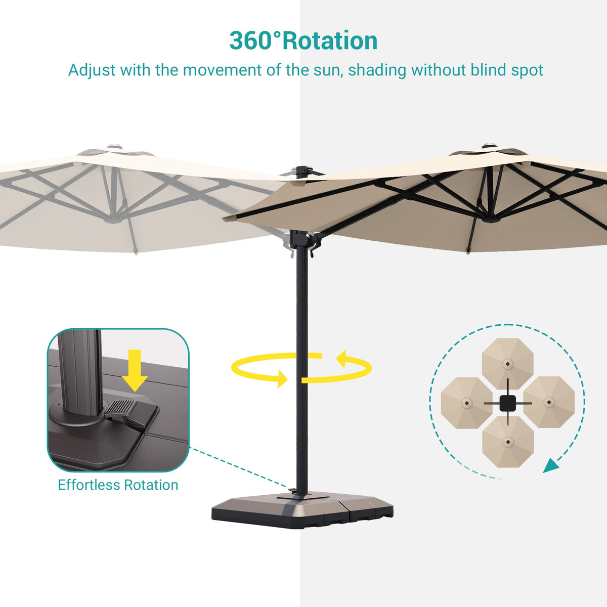 Sonkuki 11FT Aluminum Cantilever Umbrella Outdoor Offset Umbrella with Crank Handle and 360 Degree Rotation Umbrella, 240g Solution - dyed Fabric with 8 Reinforced Ribs, Base Included - Sonkuki