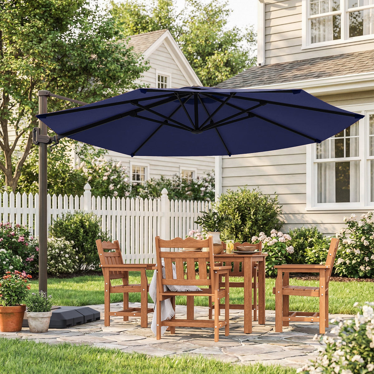 Sonkuki 11FT Aluminum Cantilever Umbrella Outdoor Offset Umbrella with Crank Handle and 360 Degree Rotation Umbrella, 240g Solution - dyed Fabric with 8 Reinforced Ribs, Base Included - Sonkuki