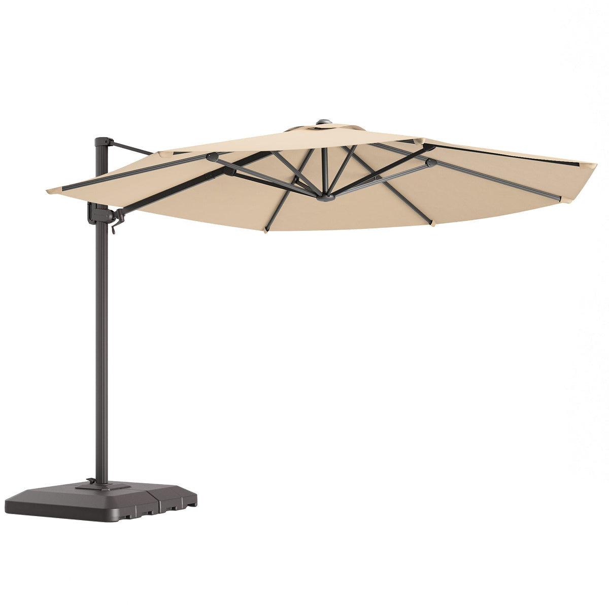 Sonkuki 11FT Aluminum Cantilever Umbrella Outdoor Offset Umbrella with Crank Handle and 360 Degree Rotation Umbrella, 240g Solution - dyed Fabric with 8 Reinforced Ribs, Base Included - Sonkuki
