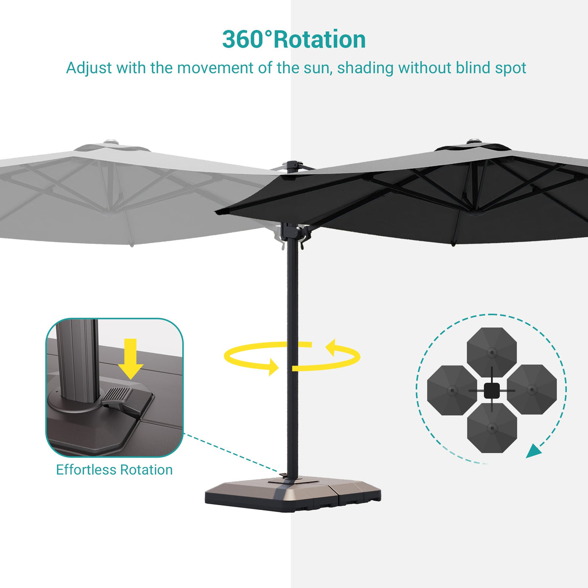 Sonkuki 11FT Aluminum Cantilever Umbrella Outdoor Offset Umbrella with Crank Handle and 360 Degree Rotation Umbrella, 240g Solution - dyed Fabric with 8 Reinforced Ribs, Base Included - Sonkuki
