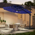 SONKUKI 11Ft LED Patio Hanging Double Top Octagon Cantilever Umbrella with 360 - degree Rotating Canopy - Sonkuki