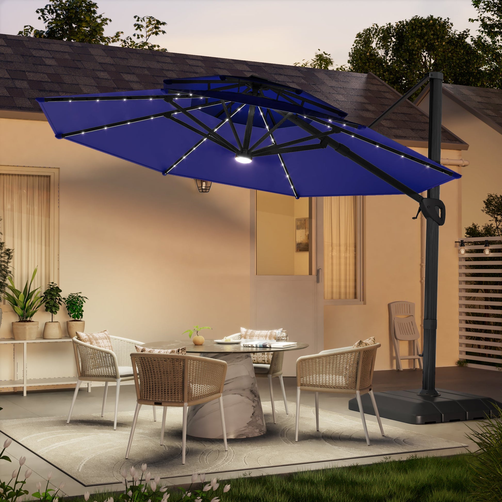 SONKUKI 11Ft LED Patio Hanging Double Top Octagon Cantilever Umbrella with 360 - degree Rotating Canopy - Sonkuki