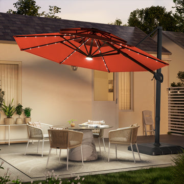 SONKUKI 11Ft LED Patio Hanging Double Top Octagon Cantilever Umbrella with 360 - degree Rotating Canopy - Sonkuki
