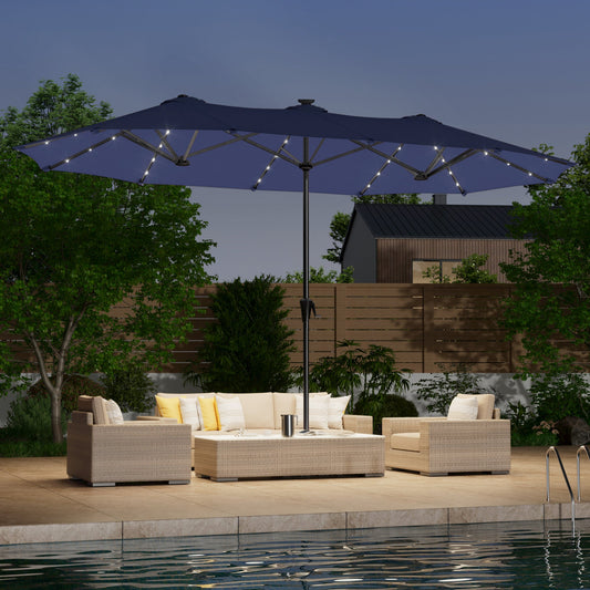 SONKUKI 13x7.2Ft Large LED Double - Sided Rectangular Outdoor Patio Market Umbrella with Crank, Solar Panel - Sonkuki