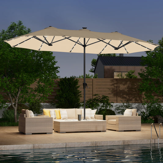 SONKUKI 13x7.2Ft Large LED Double - Sided Rectangular Outdoor Patio Market Umbrella with Crank, Solar Panel - Sonkuki