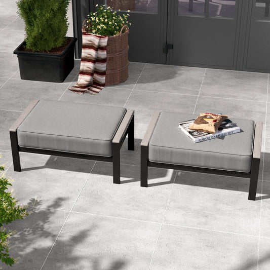 SONKUKI 2 - Piece Outdoor Patio Ottoman, Footstool All Weather Footrest Seat with Removable Cushion - Sonkuki