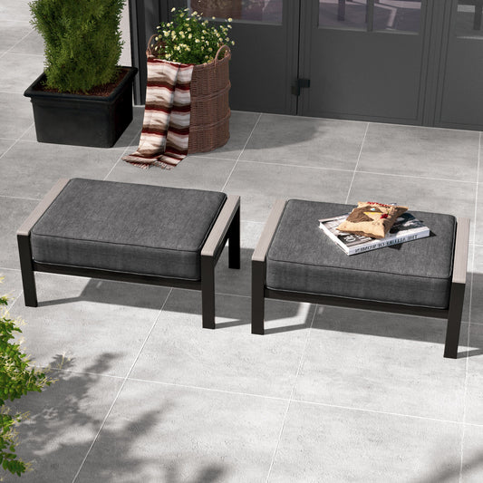 SONKUKI 2 - Piece Outdoor Patio Ottoman, Footstool All Weather Footrest Seat with Removable Cushion - Sonkuki