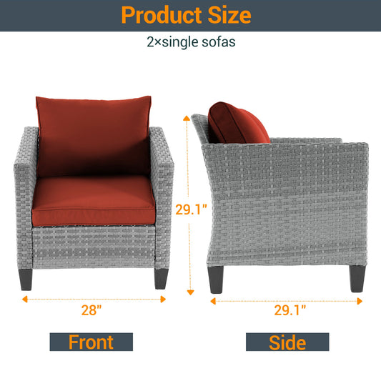 Sonkuki 2Pcs Outdoor Seating Sets Patio Grey Rattan Furniture Chair - Sonkuki