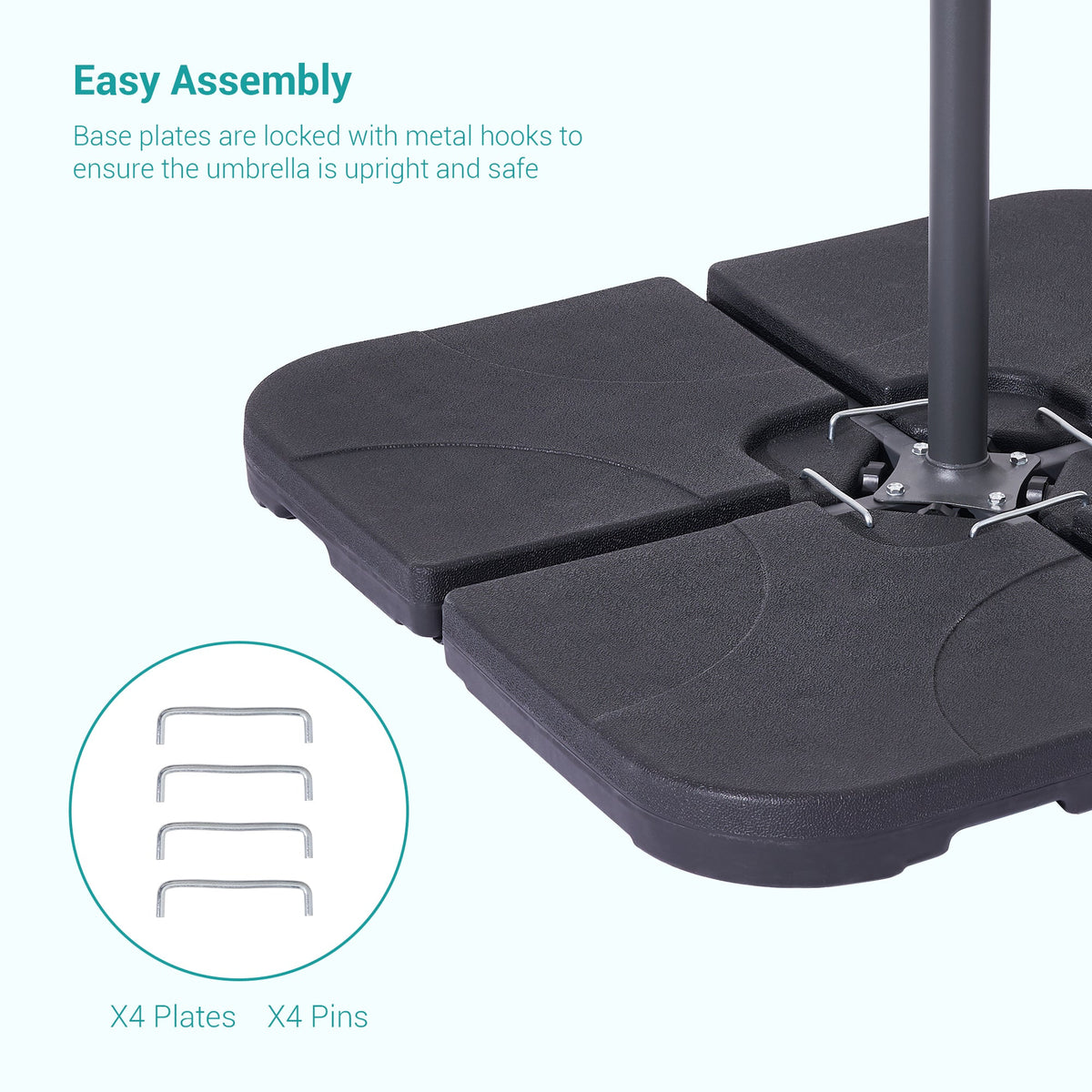 Sonkuki 4 Piece Patio Cantilever Umbrella Weighted Base, Square Offset Umbrella Stand Filled With Water or Sand - Sonkuki
