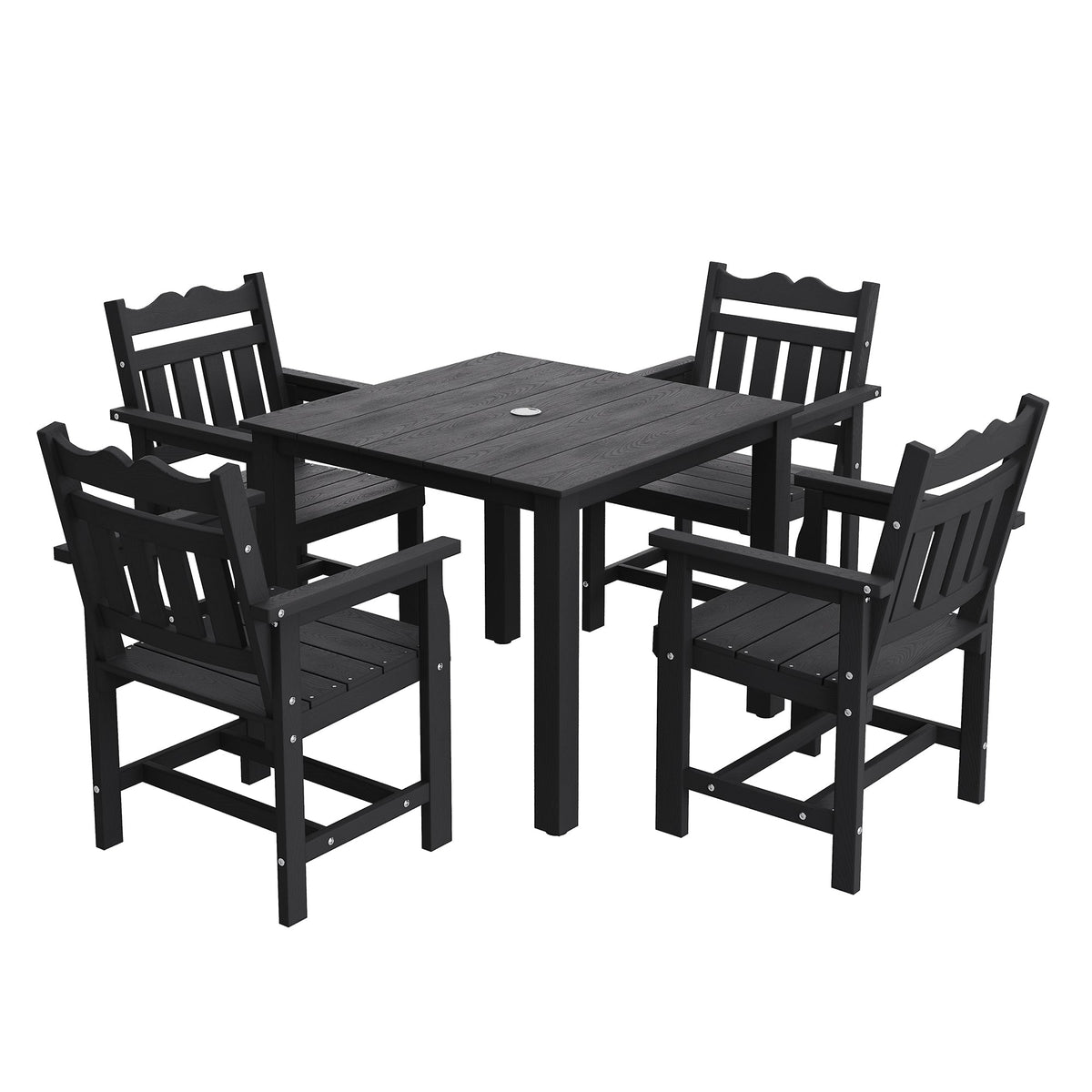 Sonkuki 5 - Piece Outdoor Dining Set, Square HIPS Patio Table and 4 Chairs with Umbrella Hole, Weather Resistant Furniture Sets for Garden, Backyard, Lawn, and Poolside - Sonkuki