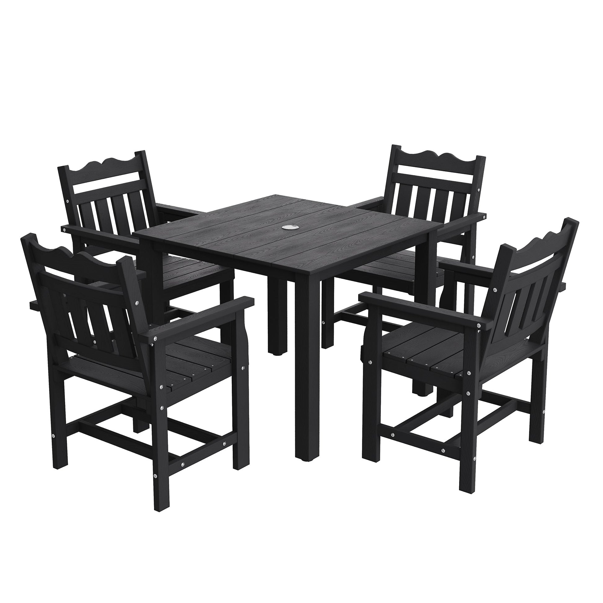 Sonkuki 5 - Piece Outdoor Dining Set, Square HIPS Patio Table and 4 Chairs with Umbrella Hole, Weather Resistant Furniture Sets for Garden, Backyard, Lawn, and Poolside - Sonkuki