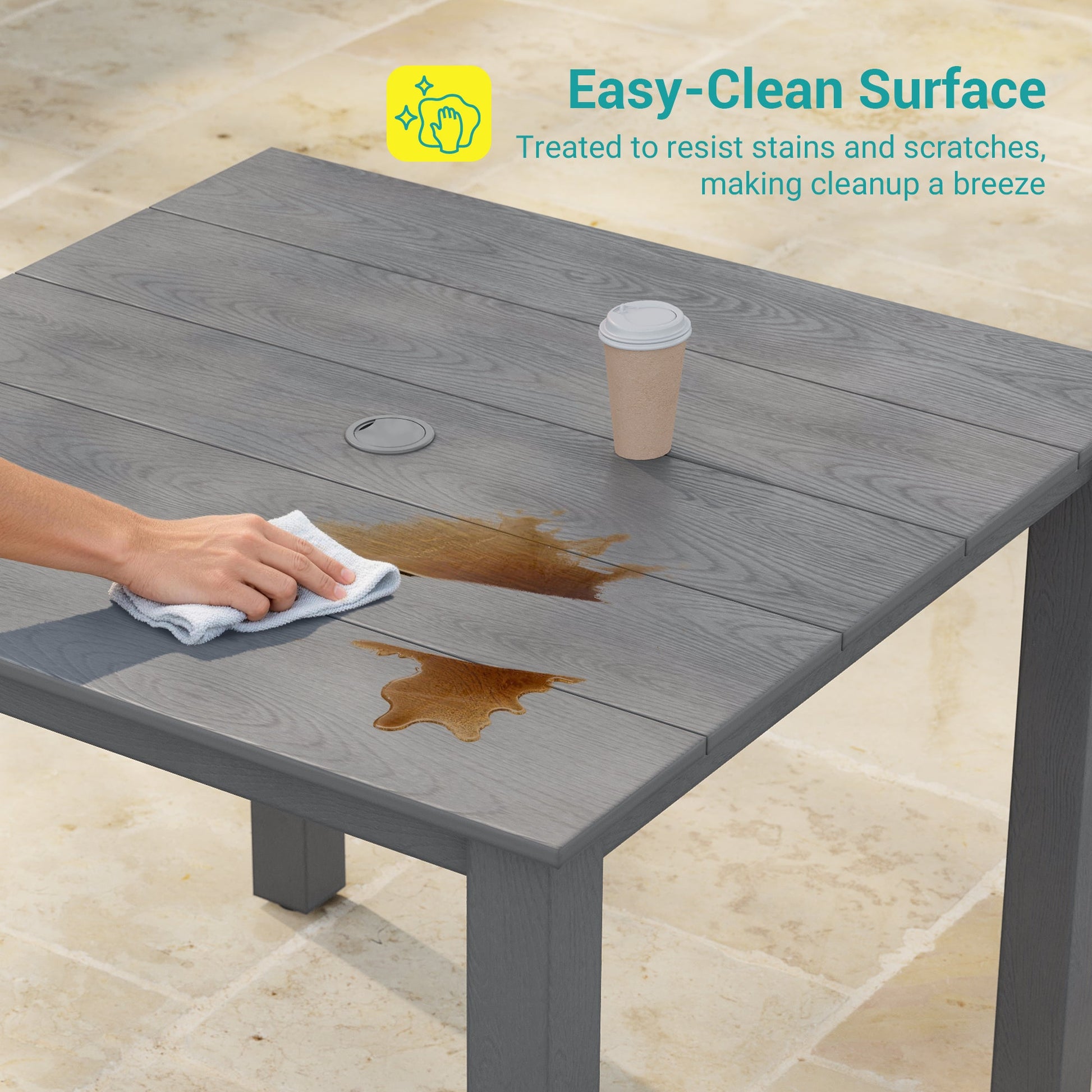 Sonkuki 5 - Piece Outdoor Dining Set, Square HIPS Patio Table and 4 Chairs with Umbrella Hole, Weather Resistant Furniture Sets for Garden, Backyard, Lawn, and Poolside - Sonkuki