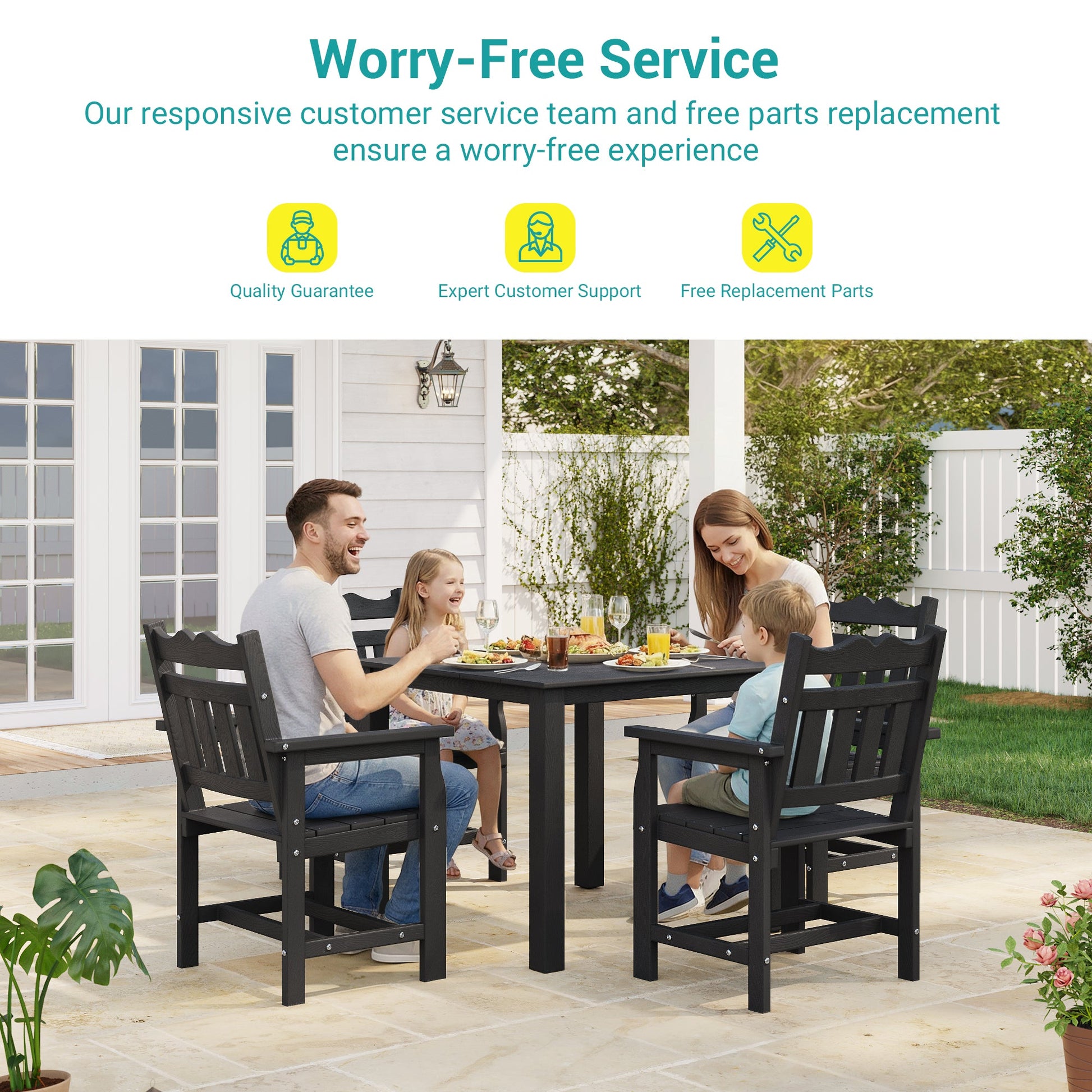 Sonkuki 5 - Piece Outdoor Dining Set, Square HIPS Patio Table and 4 Chairs with Umbrella Hole, Weather Resistant Furniture Sets for Garden, Backyard, Lawn, and Poolside - Sonkuki