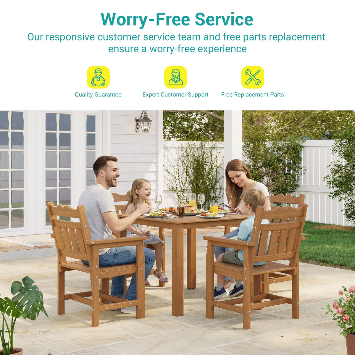 Sonkuki 5 - Piece Outdoor Dining Set, Square HIPS Patio Table and 4 Chairs with Umbrella Hole, Weather Resistant Furniture Sets for Garden, Backyard, Lawn, and Poolside - Sonkuki