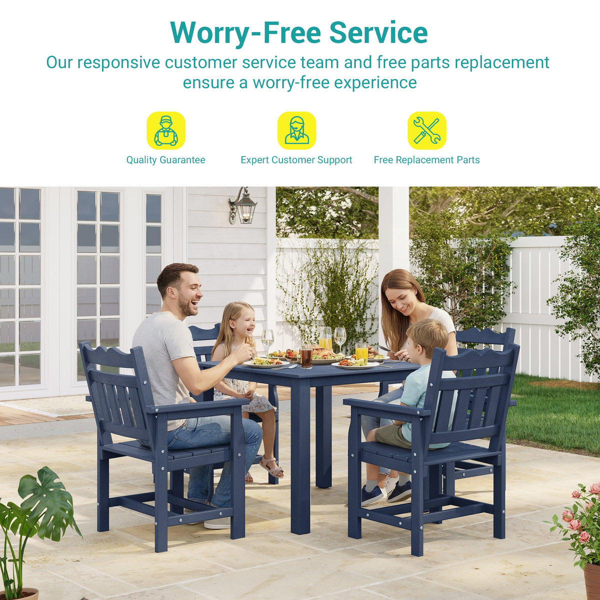 Sonkuki 5 - Piece Outdoor Dining Set, Square HIPS Patio Table and 4 Chairs with Umbrella Hole, Weather Resistant Furniture Sets for Garden, Backyard, Lawn, and Poolside - Sonkuki