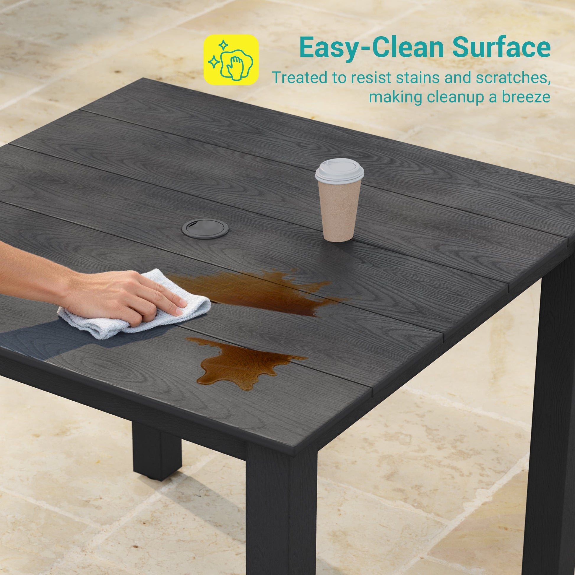 Sonkuki 5 - Piece Outdoor Dining Set, Square HIPS Patio Table and 4 Chairs with Umbrella Hole, Weather Resistant Furniture Sets for Garden, Backyard, Lawn, and Poolside - Sonkuki