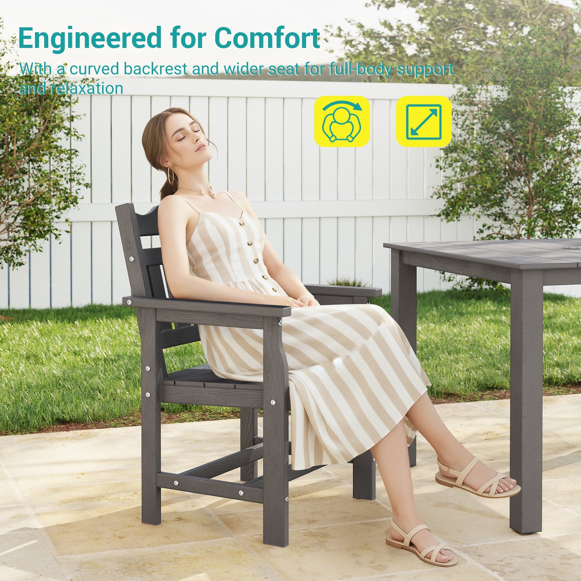 Sonkuki 5 - Piece Outdoor Dining Set, Square HIPS Patio Table and 4 Chairs with Umbrella Hole, Weather Resistant Furniture Sets for Garden, Backyard, Lawn, and Poolside - Sonkuki