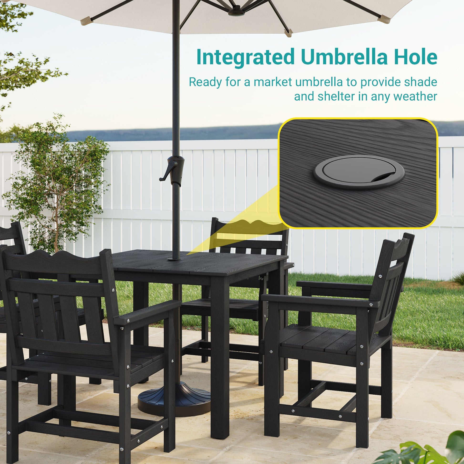 Sonkuki 5 - Piece Outdoor Dining Set, Square HIPS Patio Table and 4 Chairs with Umbrella Hole, Weather Resistant Furniture Sets for Garden, Backyard, Lawn, and Poolside - Sonkuki