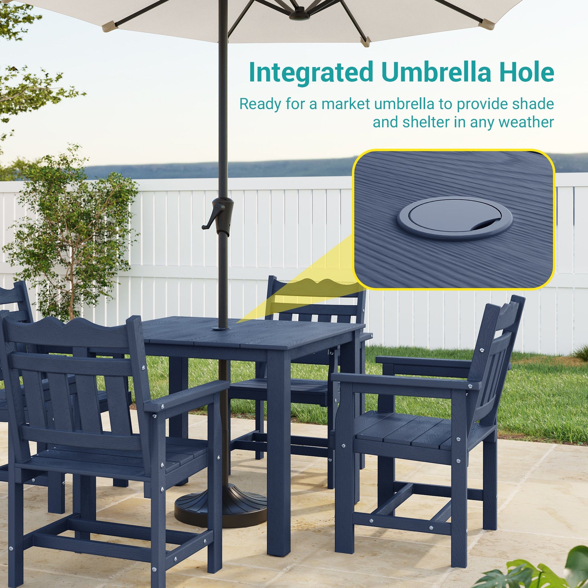 Sonkuki 5 - Piece Outdoor Dining Set, Square HIPS Patio Table and 4 Chairs with Umbrella Hole, Weather Resistant Furniture Sets for Garden, Backyard, Lawn, and Poolside - Sonkuki