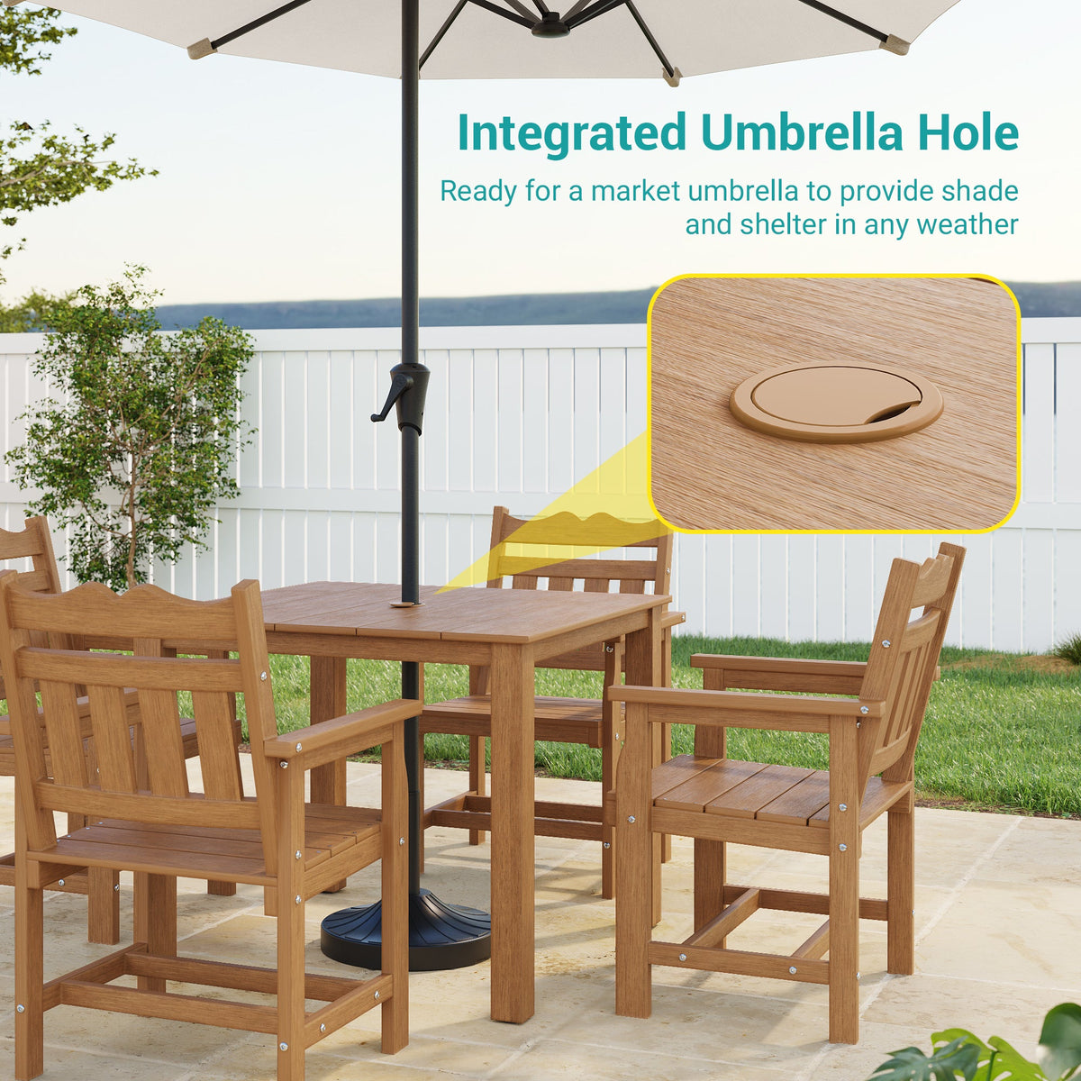 Sonkuki 5 - Piece Outdoor Dining Set, Square HIPS Patio Table and 4 Chairs with Umbrella Hole, Weather Resistant Furniture Sets for Garden, Backyard, Lawn, and Poolside - Sonkuki