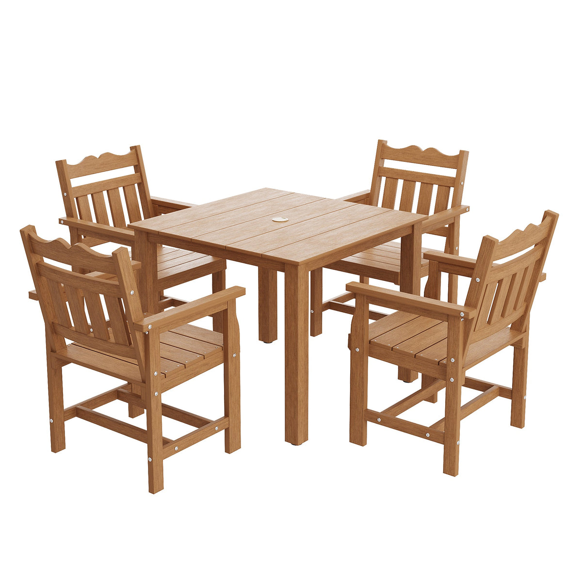 Sonkuki 5 - Piece Outdoor Dining Set, Square HIPS Patio Table and 4 Chairs with Umbrella Hole, Weather Resistant Furniture Sets for Garden, Backyard, Lawn, and Poolside - Sonkuki