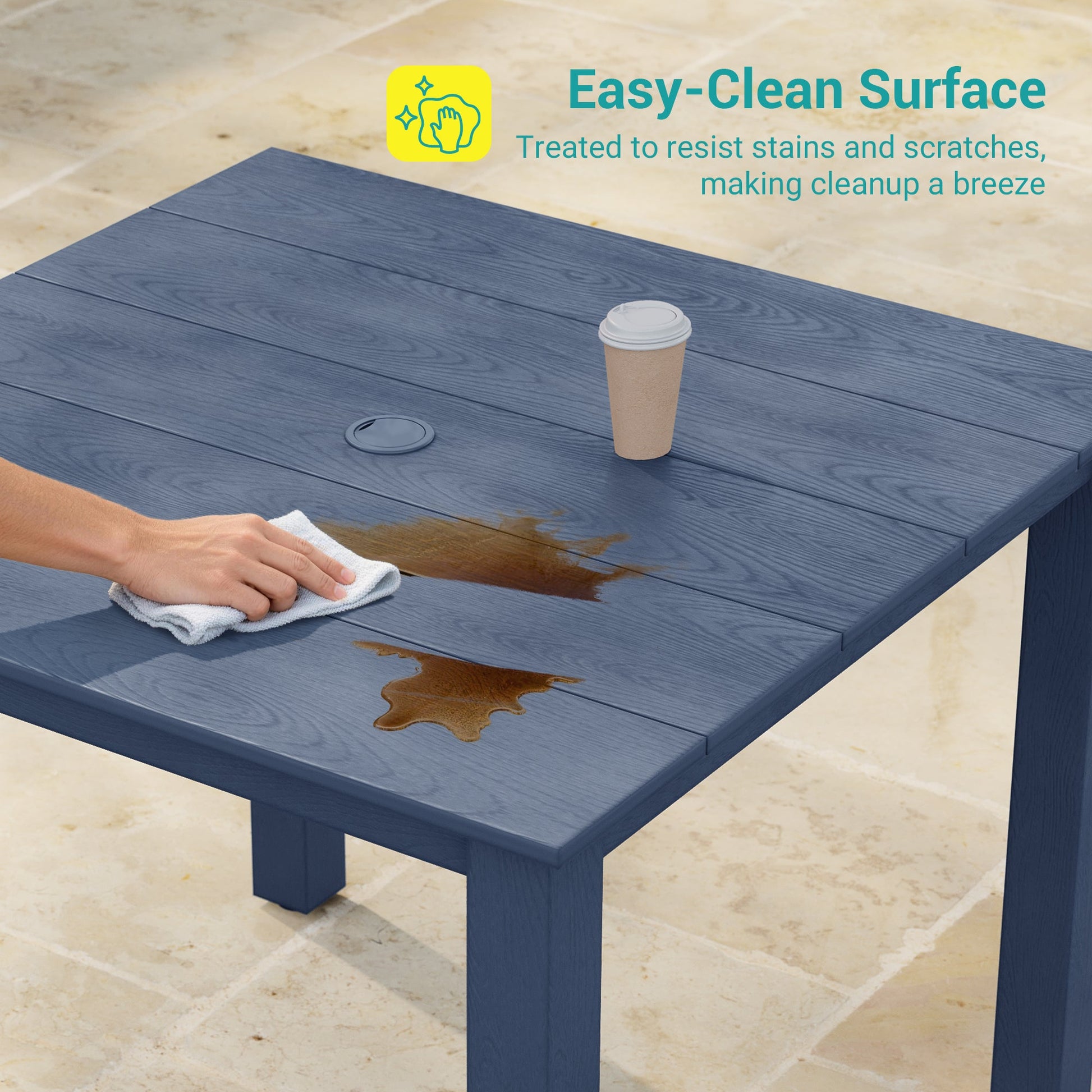 Sonkuki 5 - Piece Outdoor Dining Set, Square HIPS Patio Table and 4 Chairs with Umbrella Hole, Weather Resistant Furniture Sets for Garden, Backyard, Lawn, and Poolside - Sonkuki