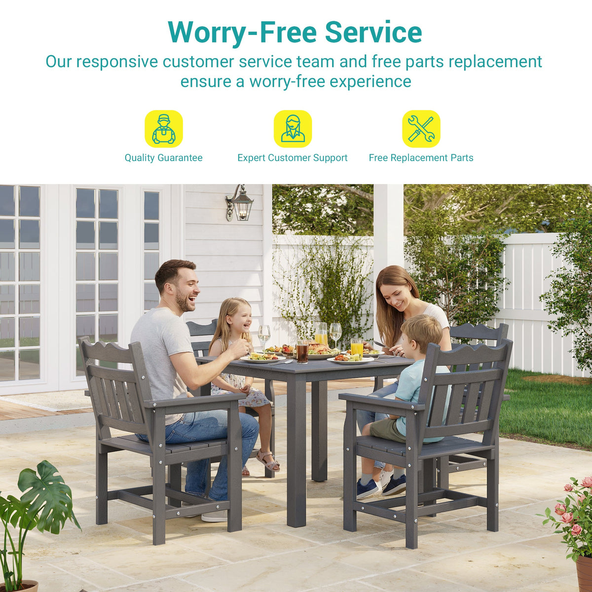 Sonkuki 5 - Piece Outdoor Dining Set, Square HIPS Patio Table and 4 Chairs with Umbrella Hole, Weather Resistant Furniture Sets for Garden, Backyard, Lawn, and Poolside - Sonkuki