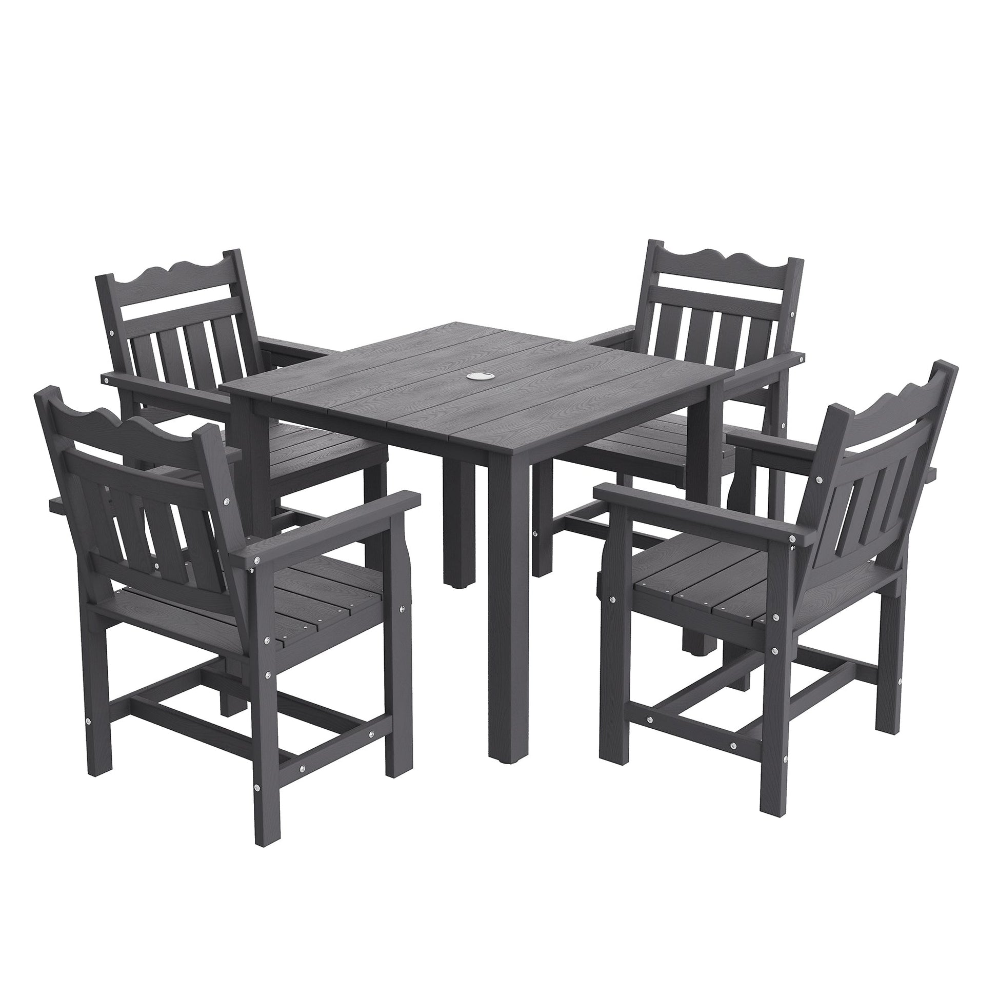 Sonkuki 5 - Piece Outdoor Dining Set, Square HIPS Patio Table and 4 Chairs with Umbrella Hole, Weather Resistant Furniture Sets for Garden, Backyard, Lawn, and Poolside - Sonkuki