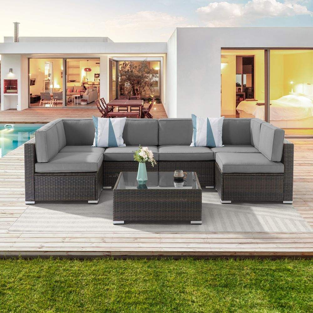 SONKUKI 7 Pieces Outdoor Sofa Sets, Sectional Furniture PE Wicker Sofa - Sonkuki
