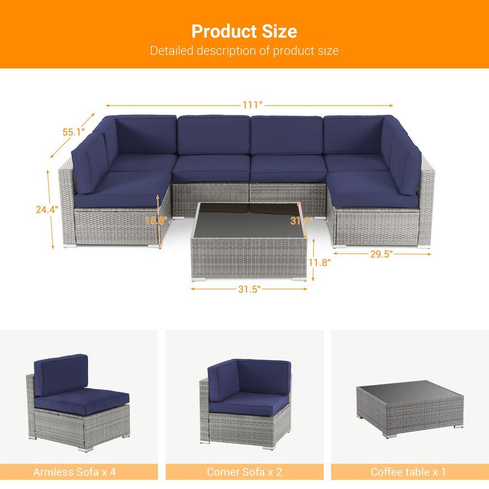 SONKUKI 7 Pieces Outdoor Sofa Sets, Sectional Furniture PE Wicker Sofa - Sonkuki
