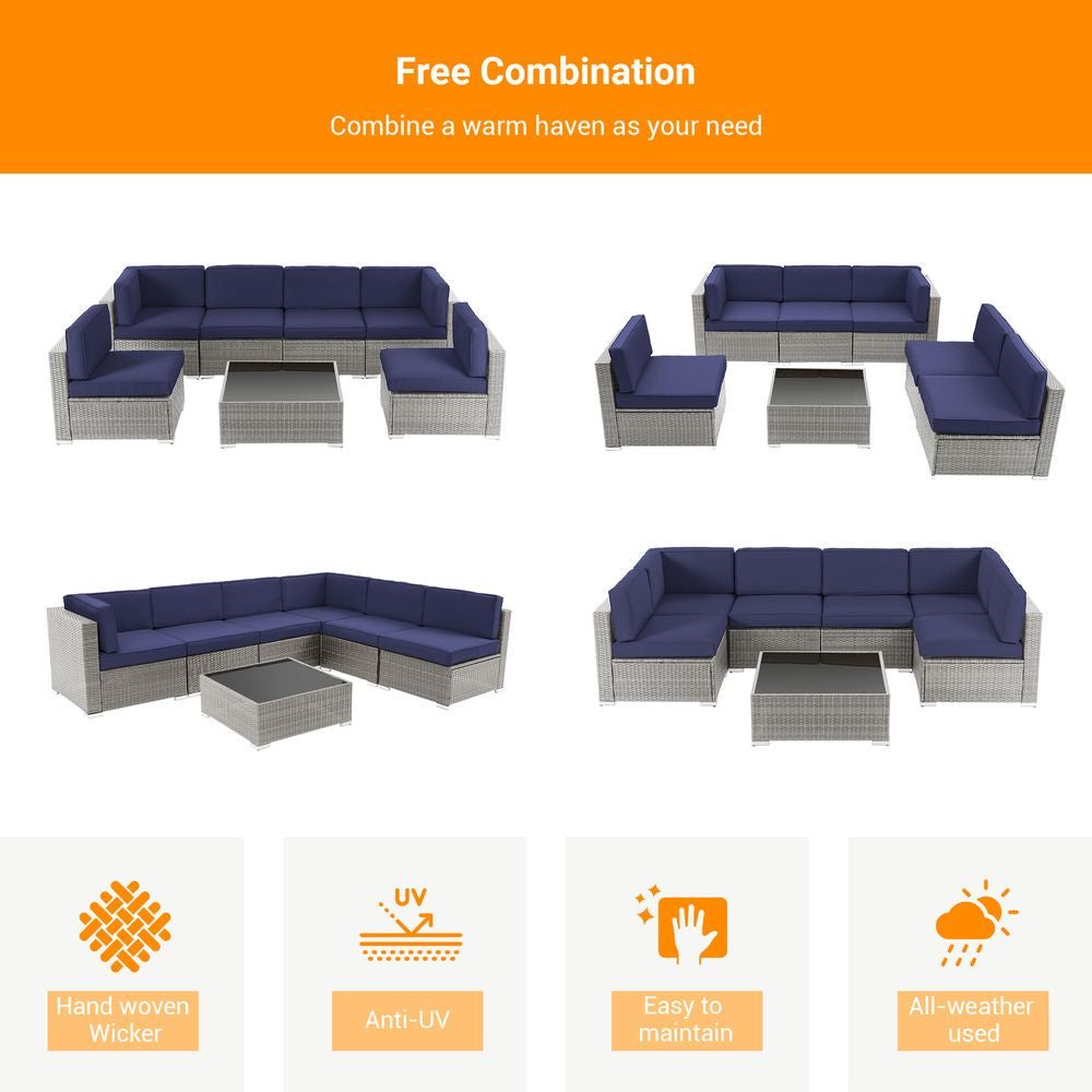 SONKUKI 7 Pieces Outdoor Sofa Sets, Sectional Furniture PE Wicker Sofa - Sonkuki