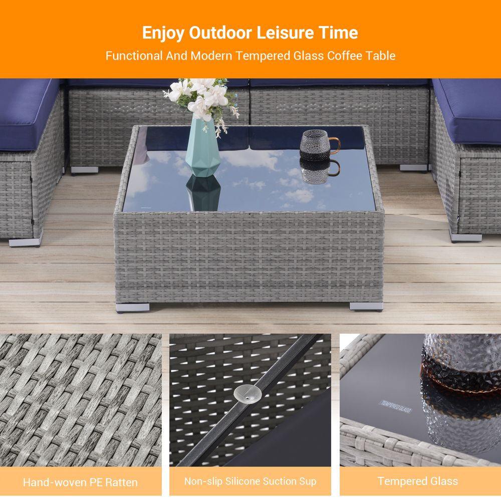 SONKUKI 7 Pieces Outdoor Sofa Sets, Sectional Furniture PE Wicker Sofa - Sonkuki